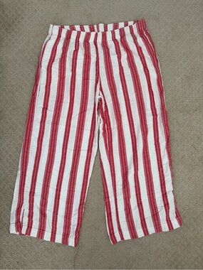 Old Navy Red and White Vertical Stripe Wide-Leg Linen Pants, size XL